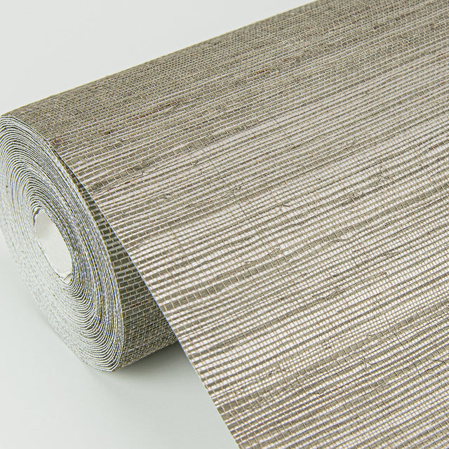 Caihon Silver Sisal Grasscloth Wallpaper with Metallic Textured Finish - Brewster 2972-86116