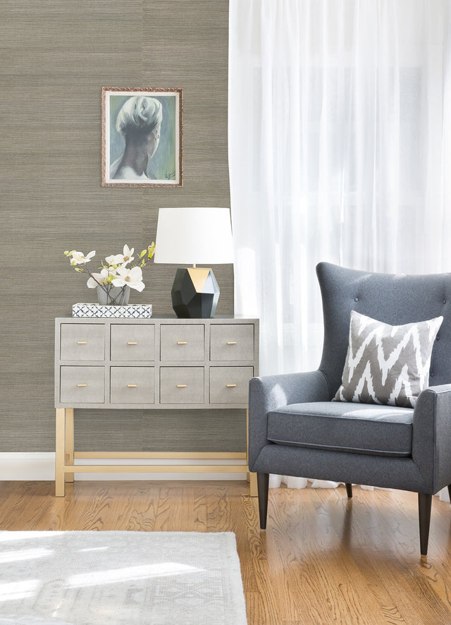 Caihon Silver Sisal Grasscloth Wallpaper with Metallic Textured Finish - Brewster 2972-86116