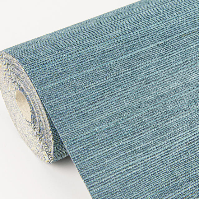 Aiko Blue Sisal Grasscloth Wallpaper with Distressed Textures Pattern, Modern Style - Brewster 2972-86122