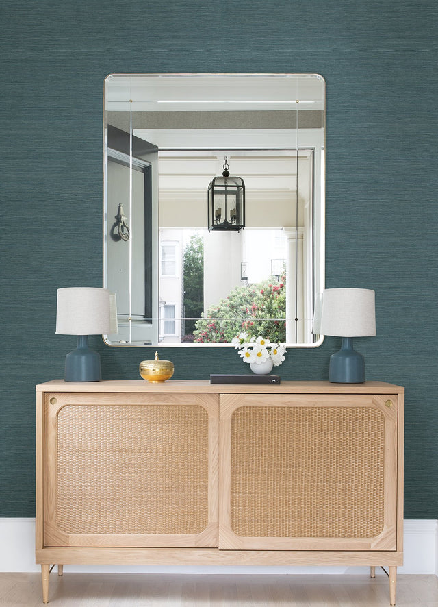 Aiko Blue Sisal Grasscloth Wallpaper with Distressed Textures Pattern, Modern Style - Brewster 2972-86122