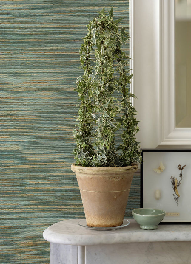 Kira Turquoise Hemp Grasscloth Wallpaper with Distressed Textures  A?Street Prints 2972-86125