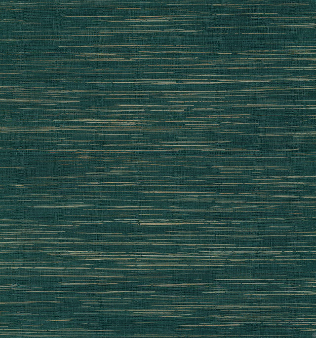 Kira Teal Hemp Grasscloth Wallpaper with Distressed Textures Modern Graphic Weave - Brewster 2972-86126