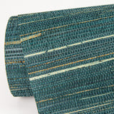 Kira Teal Hemp Grasscloth Wallpaper with Distressed Textures Modern Graphic Weave - Brewster 2972-86126