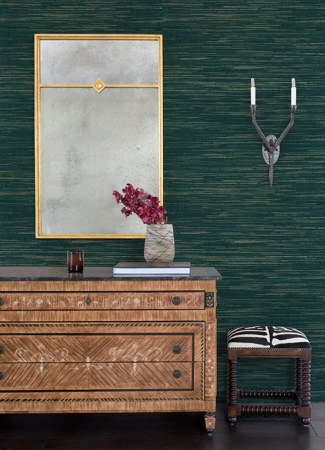 Kira Teal Hemp Grasscloth Wallpaper with Distressed Textures Modern Graphic Weave - Brewster 2972-86126