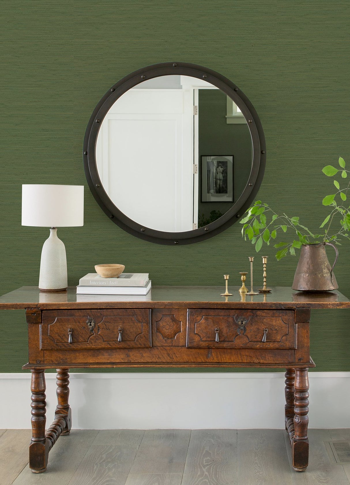 Kira Green Hemp Grasscloth Wallpaper with Distressed Textures - A-Street Prints 2972-86129