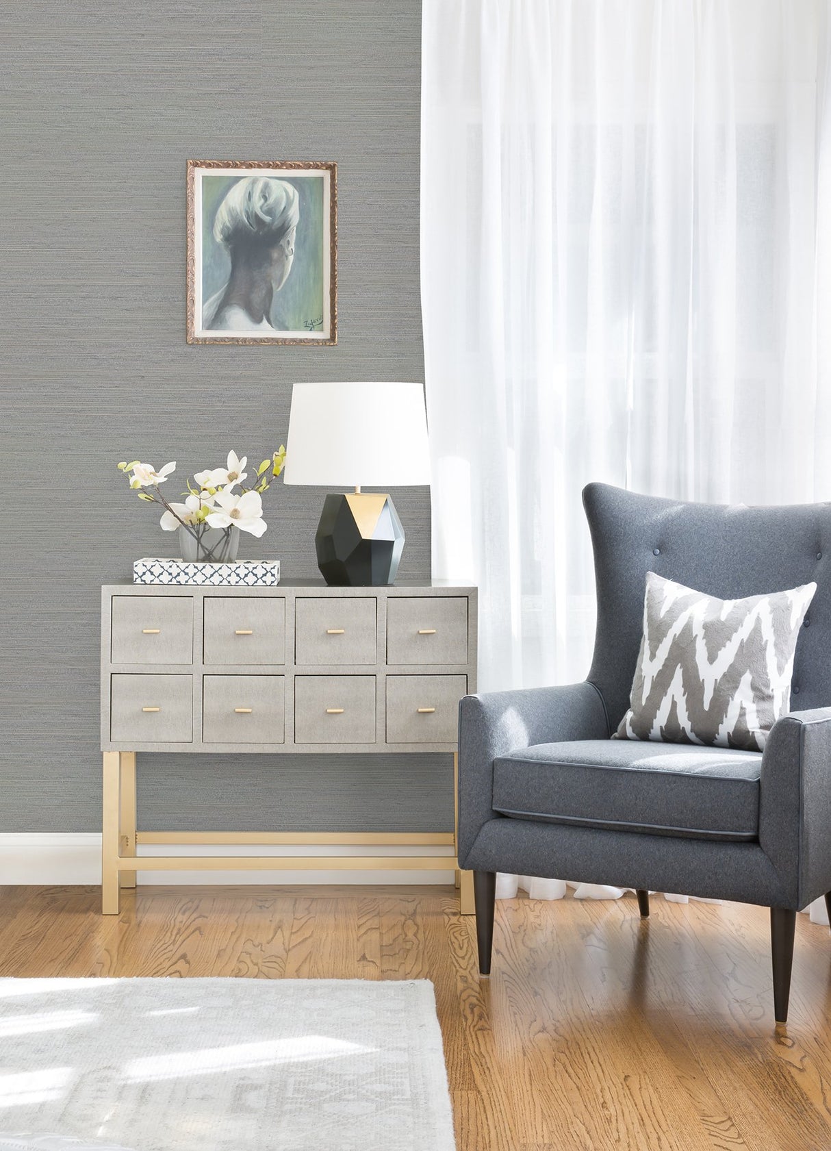 Kira Periwinkle Hemp Grasscloth Wallpaper with Distressed Textures - A-Street Prints 2972-86130