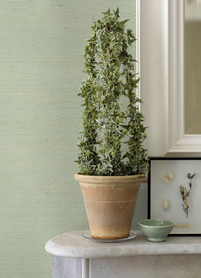 Sakiya Seafoam Sisal Grasscloth Wallpaper with Distressed Textures Motif, Modern Style - Brewster 2972-86137