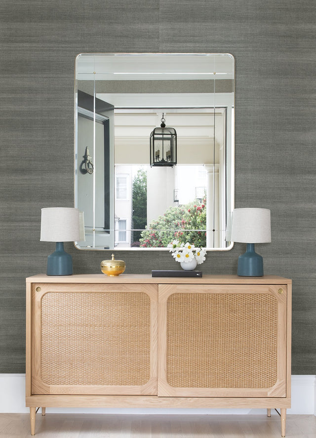 Sakiya Slate Sisal Grasscloth Wallpaper with Distressed Textures - A-Street Prints 2972-86138