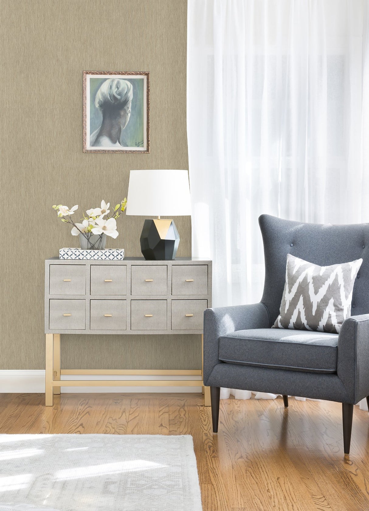 Jia Taupe Paper Weave Grasscloth Wallpaper with Distressed Textures - A-Street Prints 2972-86140