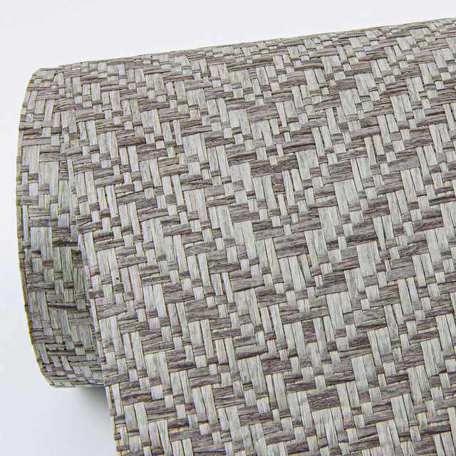 Madoka Dark Grey Paper Weave Grasscloth Wallpaper with Chevron & Houndstooth Pattern, Modern Style - A-Street Prints 2972-86145