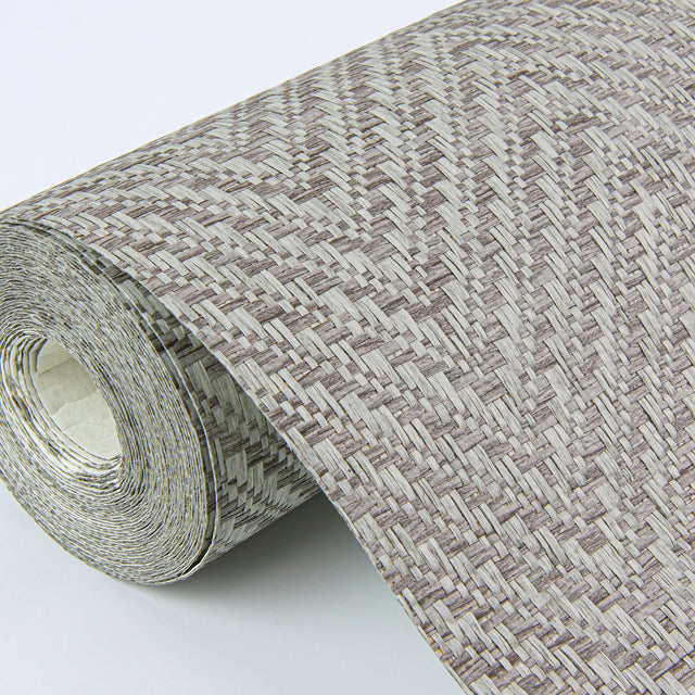 Madoka Dark Grey Paper Weave Grasscloth Wallpaper with Chevron & Houndstooth Pattern, Modern Style - A-Street Prints 2972-86145