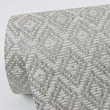 Hui Grey Paper Weave Grasscloth Wallpaper with Diamond Geometric Weave - A?Street Prints 2972-86146