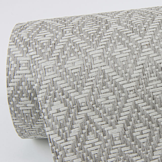 Hui Grey Paper Weave Grasscloth Wallpaper with Diamond Geometric Weave - A?Street Prints 2972-86146