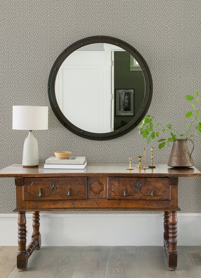 Hui Grey Paper Weave Grasscloth Wallpaper with Diamond Geometric Weave - A?Street Prints 2972-86146