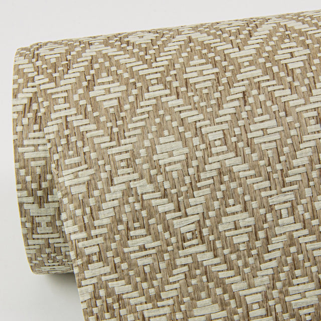 Hui Light Brown Paper Weave Grasscloth Wallpaper with Geometric Diamond Pattern - A-Street Prints 2972-86147