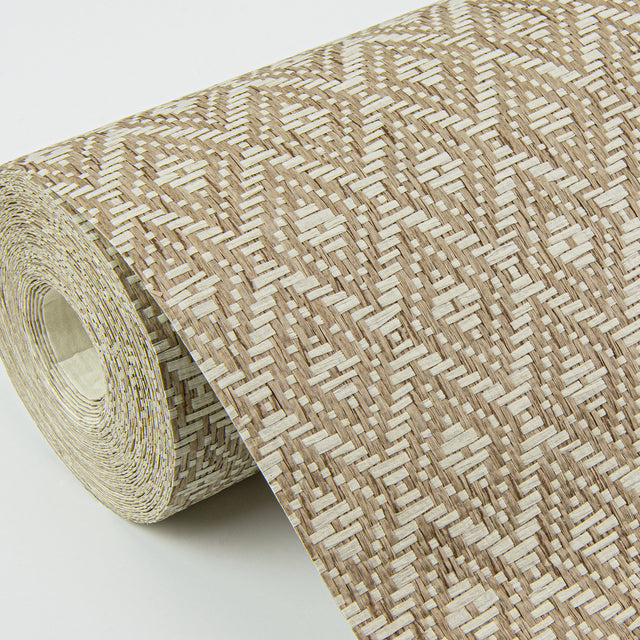 Hui Light Brown Paper Weave Grasscloth Wallpaper with Geometric Diamond Pattern - A-Street Prints 2972-86147