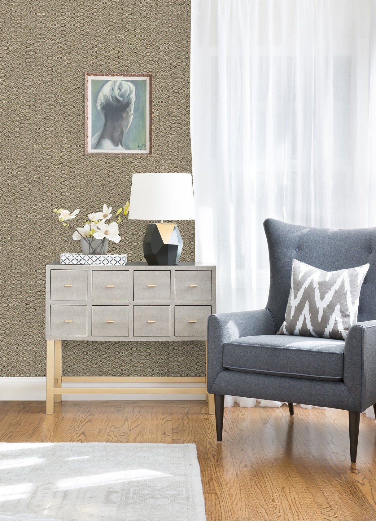 Hui Light Brown Paper Weave Grasscloth Wallpaper with Geometric Diamond Pattern - A-Street Prints 2972-86147