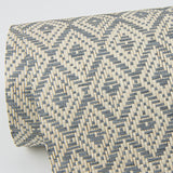 Hui Denim Paper Weave Grasscloth Wallpaper with Geometric Diamond Pattern, Bohemian Style - A-Street Prints 2972-86148