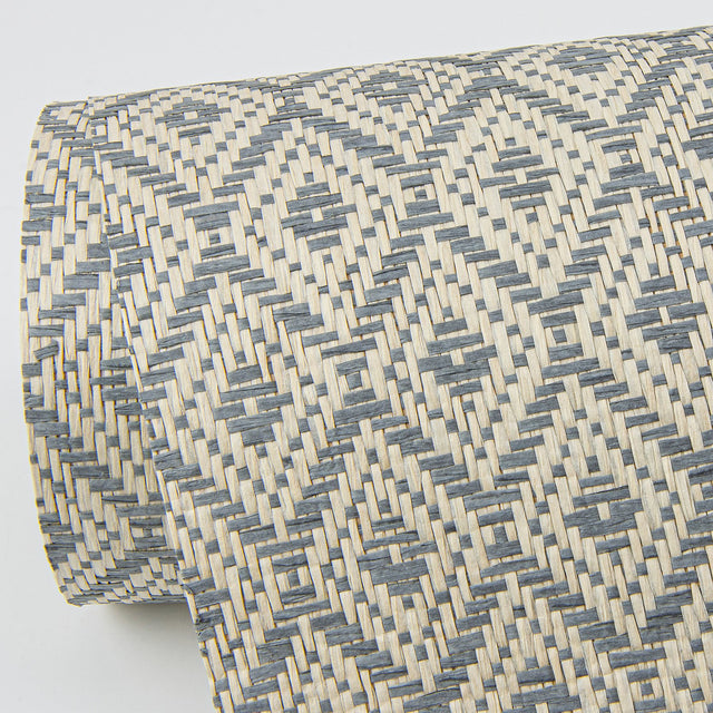 Hui Denim Paper Weave Grasscloth Wallpaper with Geometric Diamond Pattern, Bohemian Style - A-Street Prints 2972-86148