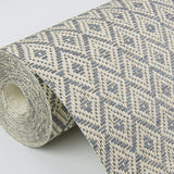 Hui Denim Paper Weave Grasscloth Wallpaper with Geometric Diamond Pattern, Bohemian Style - A-Street Prints 2972-86148