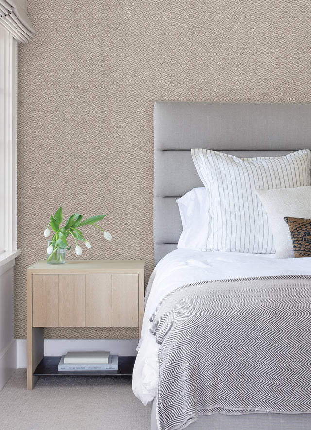 Hui Mauve Paper Weave Grasscloth Wallpaper with Geometric Diamond Weave - A-Street Prints 2972-86149