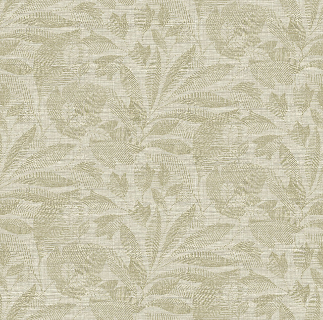 Lei Gold Leaf Wallpaper with Botanical Leaf Pattern, Farmhouse Vinyl Sidewall - Brewster 2972-86150