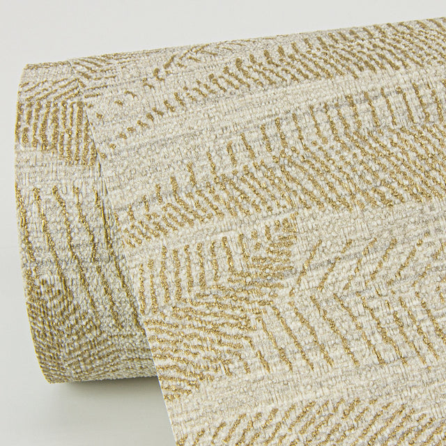 Lei Gold Leaf Wallpaper with Botanical Leaf Pattern, Farmhouse Vinyl Sidewall - Brewster 2972-86150