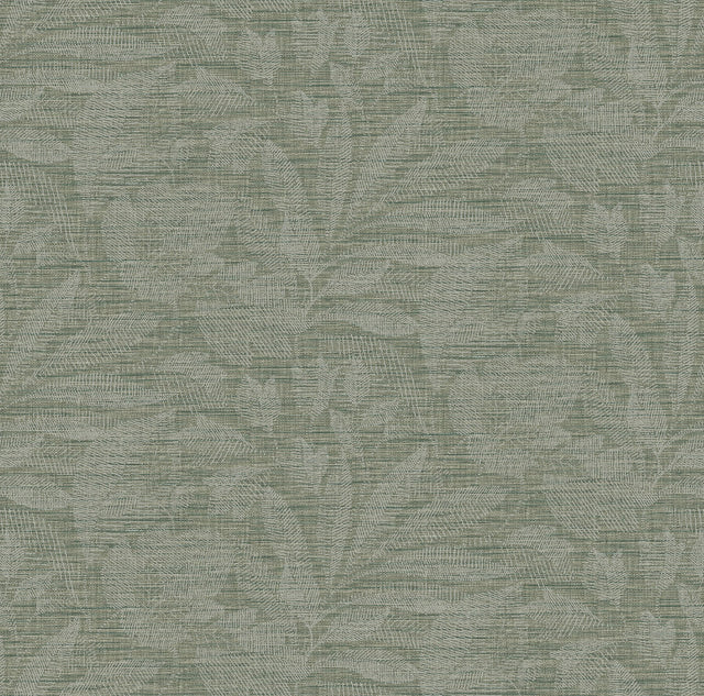 Lei Jade Leaf Wallpaper with Botanical Faux Linen Pattern - Brewster 2972-86151