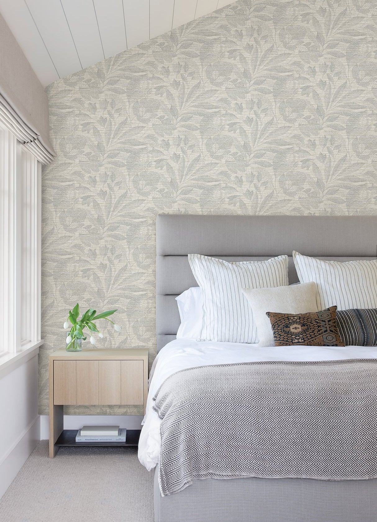 Lei Silver Leaf Wallpaper with Botanical Linen-Look Motif - A-Street Prints 2972-86152