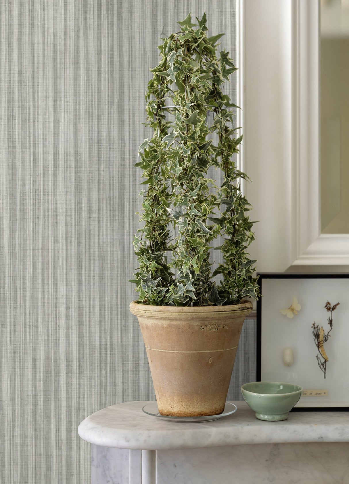 Yawen Silver String Wallpaper in Silver with Fabric & Woven Textures Modern Style - Brewster 2972-86171