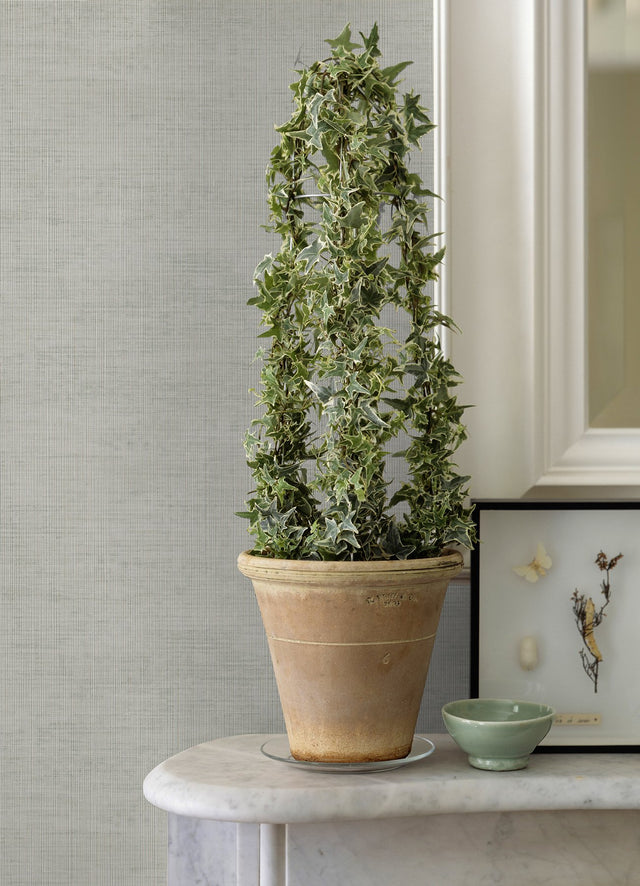 Yawen Silver String Wallpaper in Silver with Fabric & Woven Textures Modern Style - Brewster 2972-86171
