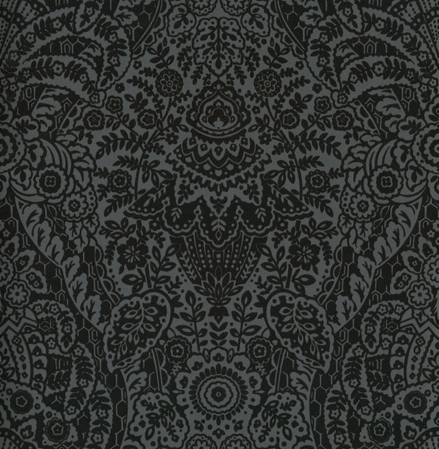 Maris Charcoal Flock Damask Wallpaper with Botanical Damask Glam Style - A-Street Prints 2973-87365
