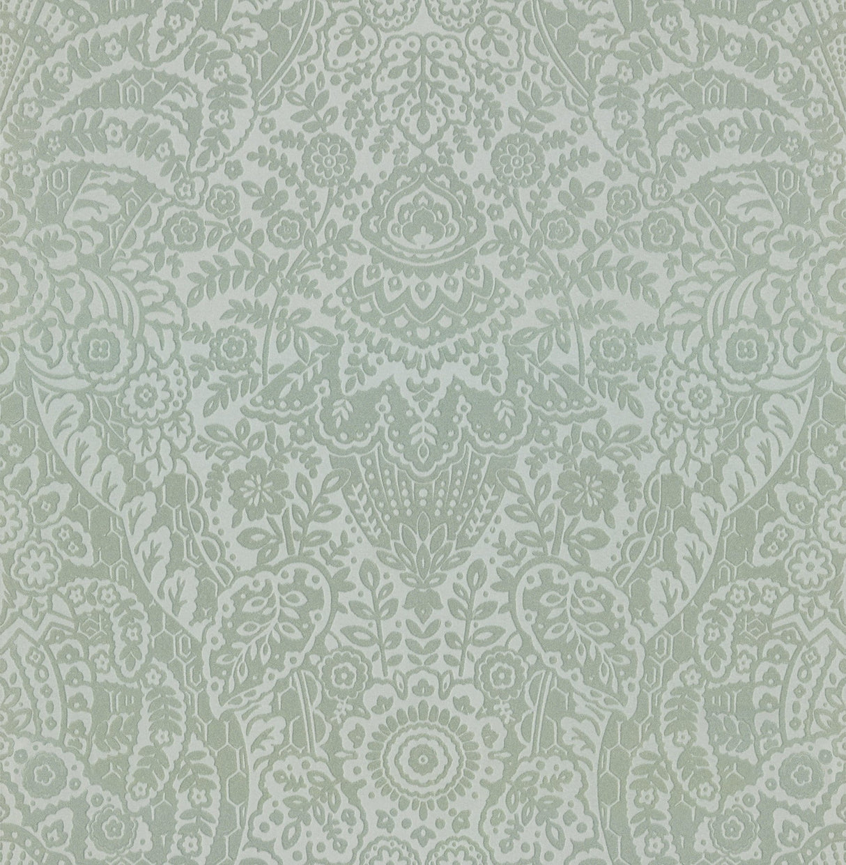 Maris Silver Flock Damask Wallpaper with Botanical Damask in Glam Style - 2973-87366