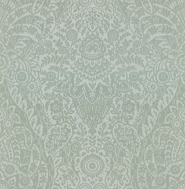 Maris Silver Flock Damask Wallpaper with Botanical Damask in Glam Style - 2973-87366