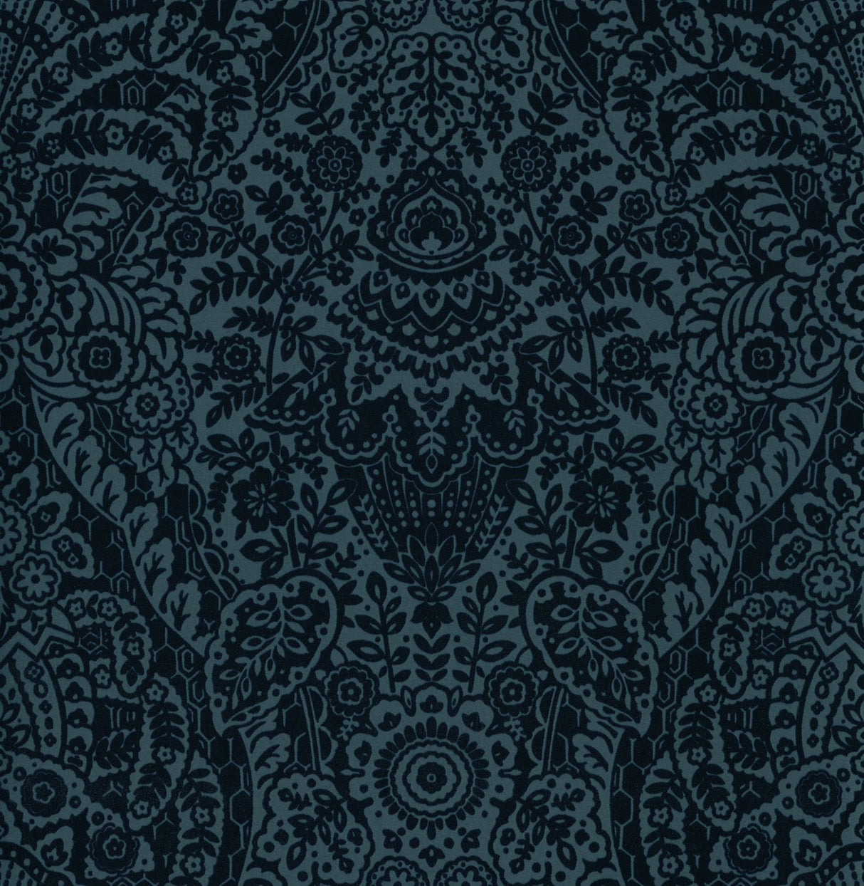 Maris Indigo Flock Damask Wallpaper with Botanical Glam Pattern - A-Street Prints 2973-87367