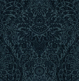 Maris Indigo Flock Damask Wallpaper with Botanical Glam Pattern - A-Street Prints 2973-87367
