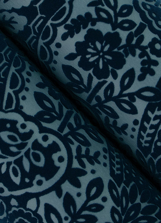 Maris Indigo Flock Damask Wallpaper with Botanical Glam Pattern - A-Street Prints 2973-87367