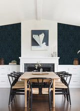 Maris Indigo Flock Damask Wallpaper with Botanical Glam Pattern - A-Street Prints 2973-87367