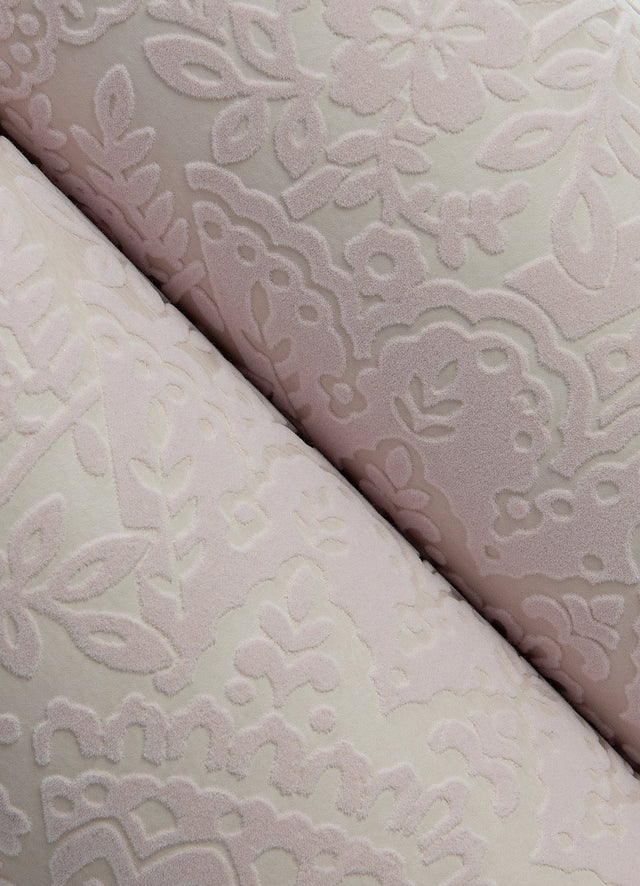 Maris Pink Flock Damask Wallpaper with Botanical Glam Motif - A-Street Prints 2973-87368