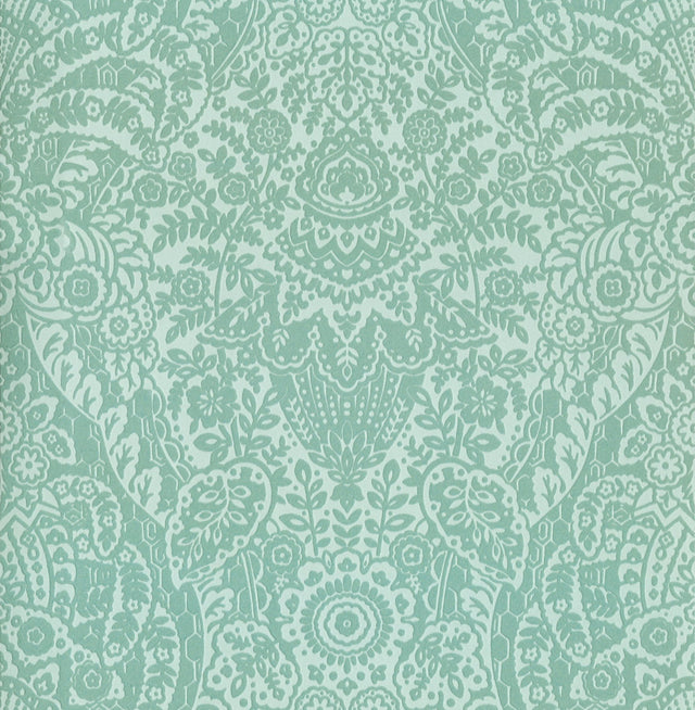 Maris Mint Flock Damask Wallpaper with Botanical Damask Glam Style - A-Street Prints 2973-87369