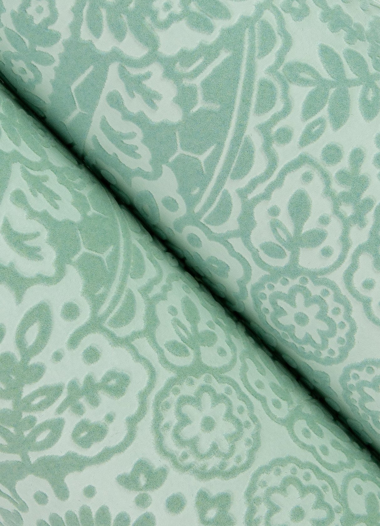 Maris Mint Flock Damask Wallpaper with Botanical Damask Glam Style - A-Street Prints 2973-87369
