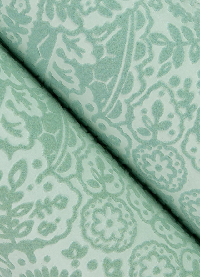 Maris Mint Flock Damask Wallpaper with Botanical Damask Glam Style - A-Street Prints 2973-87369