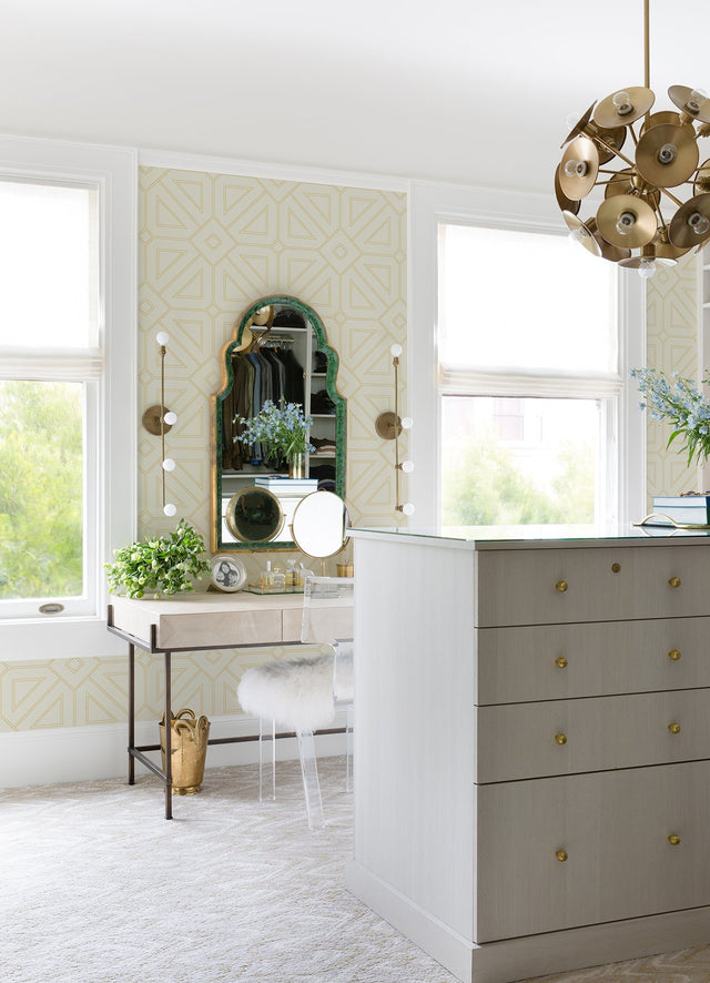 Voltaire Gold Beaded Geometric Wallpaper with Glam Metallic Dot Grid - A-Street Prints 2973-87370