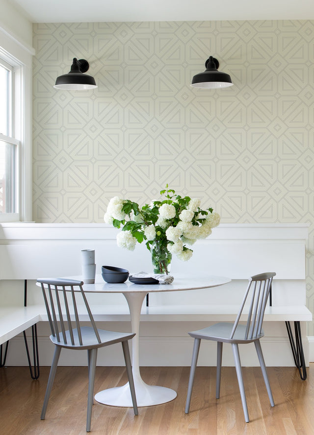 Voltaire Grey Beaded Geometric Wallpaper with Glam Metallic Dotted Geometric Pattern - A-Street Prints 2973-87371