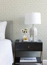 Voltaire Grey Beaded Geometric Wallpaper with Glam Metallic Dotted Geometric Pattern - A-Street Prints 2973-87371