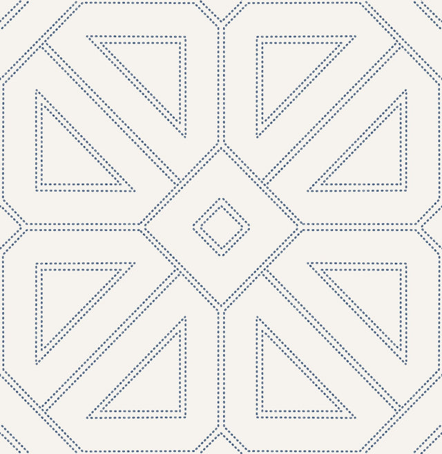 Voltaire Indigo Beaded Geometric Wallpaper with Metallic Beaded Graphic Geometric Motif - A-Street Prints 2973-87372