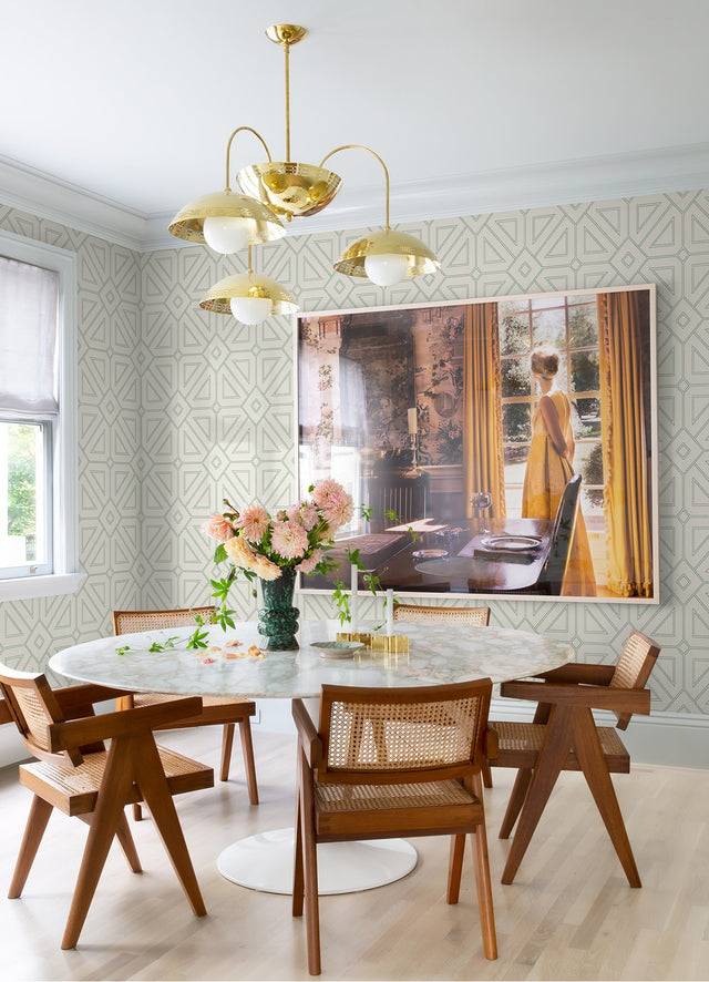 Voltaire Green Beaded Geometric Wallpaper with Metallic Glam Geometric Pattern - A-Street Prints 2973-87373