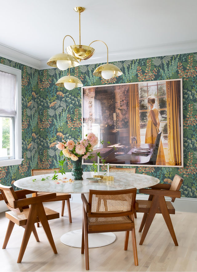 Brie Teal Forest Flowers Wallpaper with Modern Botanical Pattern - A-Street Prints 2973-90008