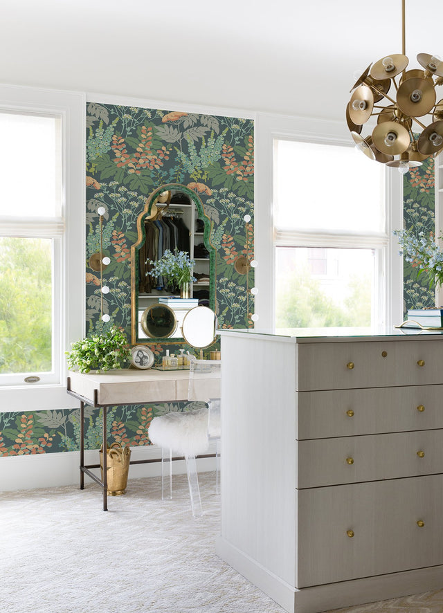 Brie Teal Forest Flowers Wallpaper with Modern Botanical Pattern - A-Street Prints 2973-90008