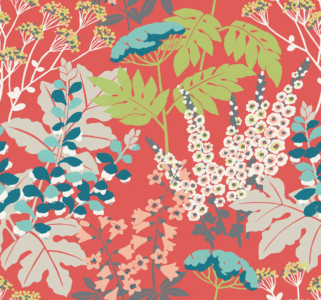 Brie Red Forest Flowers Wallpaper with Modern Botanical Pattern - A-Street Prints 2973-90021